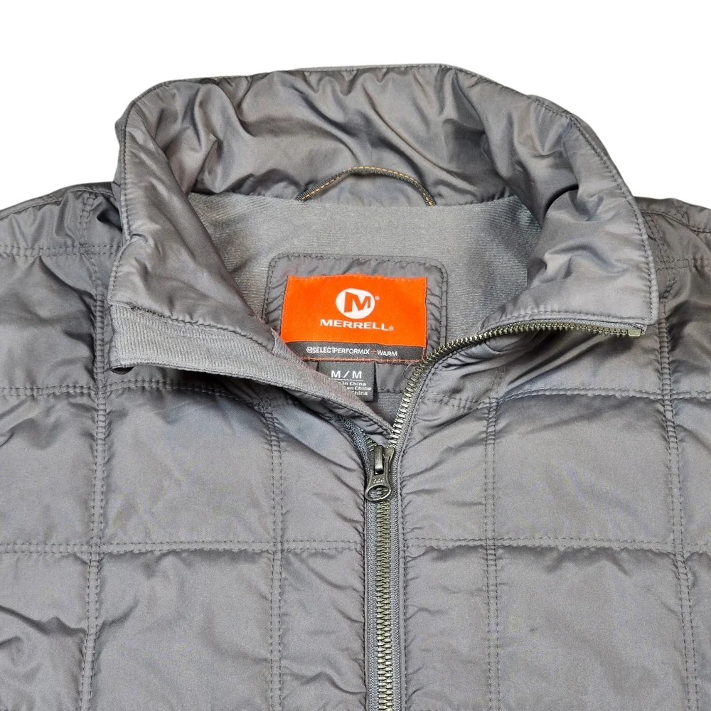 Merrell Men's Performix Wool Blend Gray Quilted Hiking Full Zip Jacket, Size Med